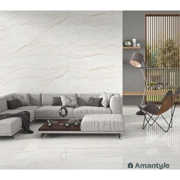 White Vitrified Marble Design Slab Wall & Floor Tile Code 100007 (800x1600 mm, Polished)