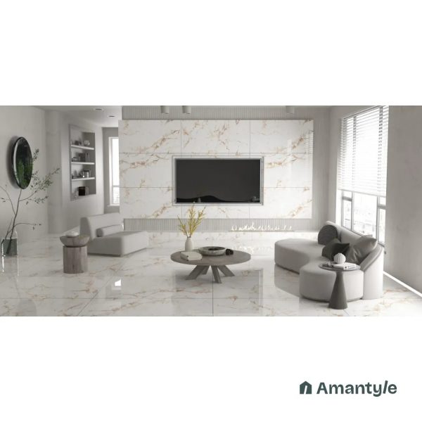 White Vitrified Marble Design Slab Wall & Floor Tile Code 100017 (800x1600 mm, Polished)