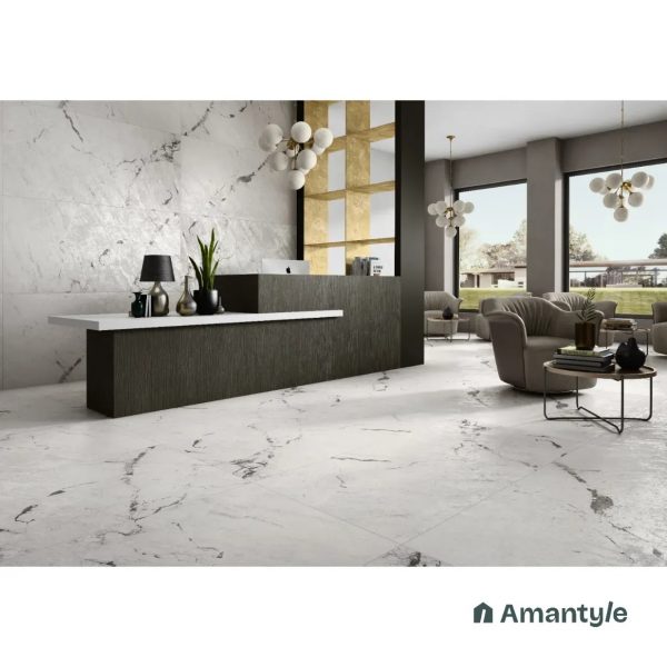 White Vitrified Marble Design Slab Wall & Floor Tile Code 100039 (800x1600 mm, Dazzle Matt)