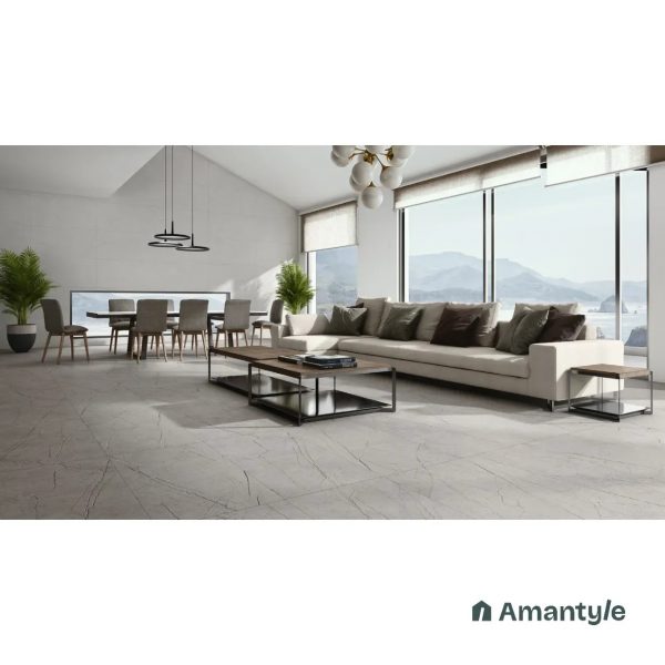 Grey Vitrified Marble Matt & Carving Wall & Floor Tile Code 100133 (600x1200 mm, Dazzle Matt)