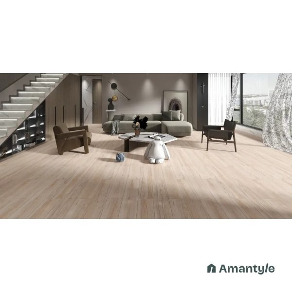 Ivory Vitrified Wooden Wall & Floor Tile Code 100246 (200x1200 mm, Dazzle Matt)