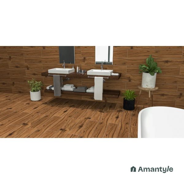 Brown Vitrified Wooden Wall & Floor Tile Code 100247 (200x1200 mm, Dazzle Matt)