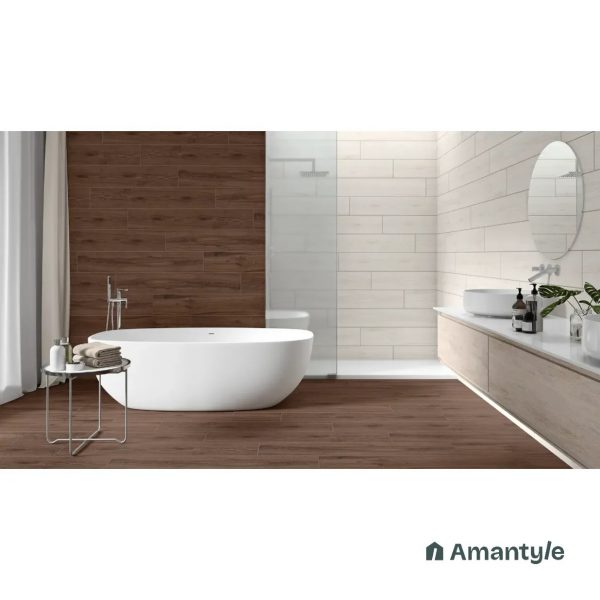Brown Vitrified Wooden Wall & Floor Tile Code 100258 (200x1200 mm, Matt Structure)