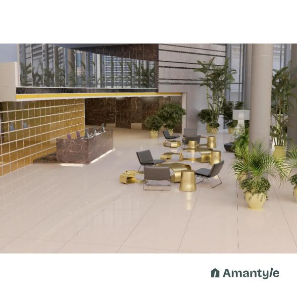 Ivory Vitrified Stone Slab Wall & Floor Tile Code 100341 (800x2400 mm, Matt)