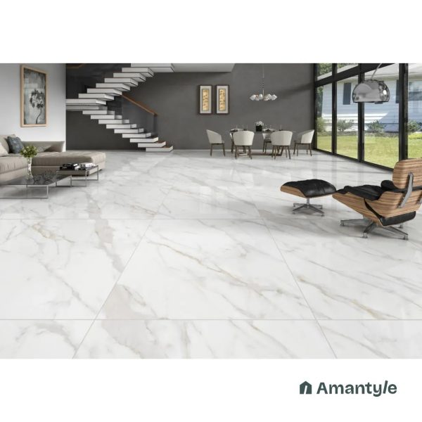 White Vitrified Marble Design Slab Wall & Floor Tile Code 100360 (1200x1800 mm, Polished)