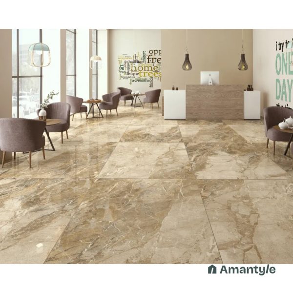 Ivory Vitrified Marble Design Slab Wall & Floor Tile Code 100362 (1200x1800 mm, Polished)