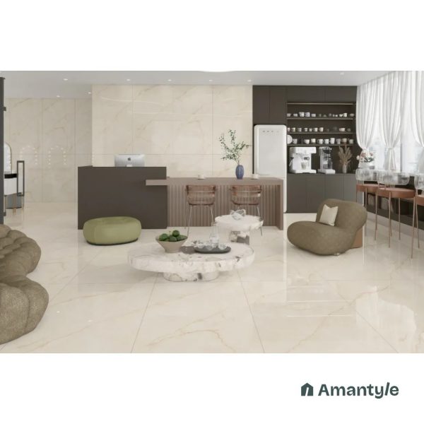 Beige Vitrified Marble Design Slab Wall & Floor Tile Code 100377 (800x1600 mm, Polished)