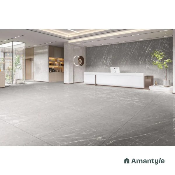Grey Vitrified Marble Design Slab Wall & Floor Tile Code 100401 (800x1600 mm, Dazzle Matt)
