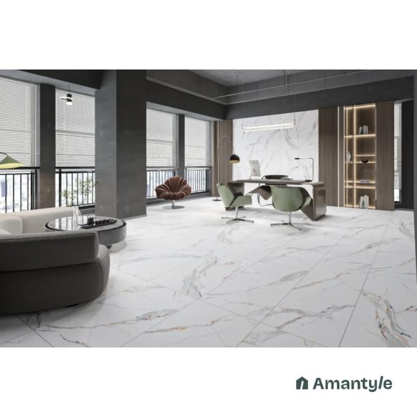 White Vitrified Marble Matt & Carving Wall & Floor Tile Code 100446 (600x1200 mm, Dazzle Matt)