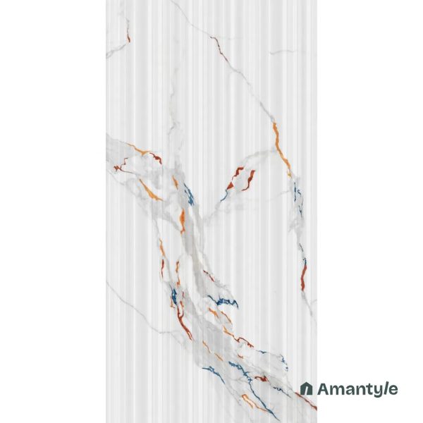 White Vitrified Marble Matt & Carving Fluted Slab Wall Tile Code 100447 (600x1200 mm, Fluted Matt) - Image 4