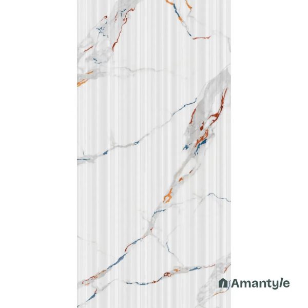 White Vitrified Marble Matt & Carving Fluted Slab Wall Tile Code 100447 (600x1200 mm, Fluted Matt) - Image 3
