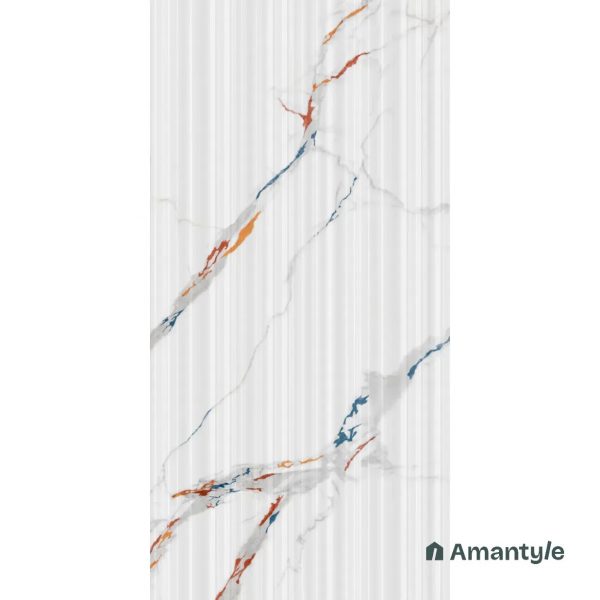 White Vitrified Marble Matt & Carving Fluted Slab Wall Tile Code 100447 (600x1200 mm, Fluted Matt) - Image 2