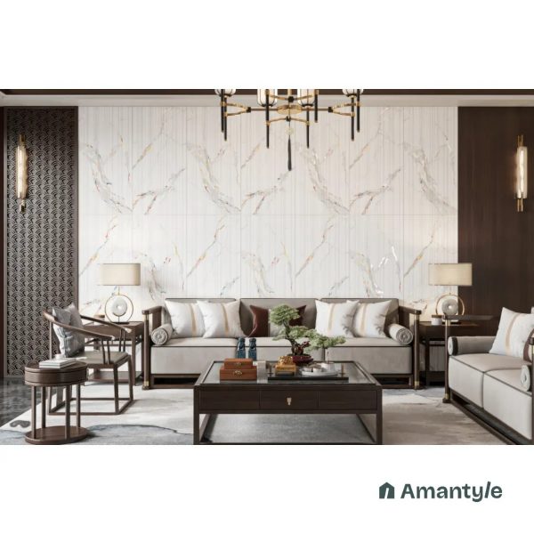 White Vitrified Marble Matt & Carving Fluted Slab Wall Tile Code 100447 (600x1200 mm, Fluted Matt)