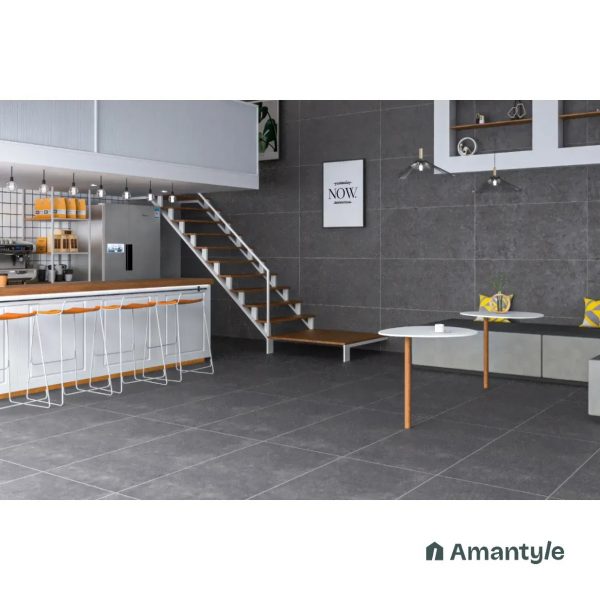 Black Vitrified Concrete & Grey Wall & Floor Tile Code 100467 (600x1200 mm, Dazzle Matt)