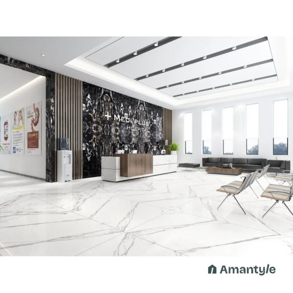 White Vitrified Marble Design Slab Wall & Floor Tile Code 100567 (1200x2400 mm, Polished Book Match)