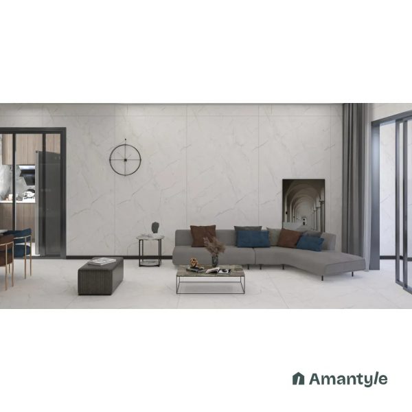 White Vitrified Marble Matt & Carving Slab Wall & Floor Tile Code 100577 (1200x2400 mm, Dove)