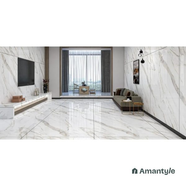 White Vitrified Marble Design Slab Wall & Floor Tile Code 100607 (1200x1800 mm, Polished)