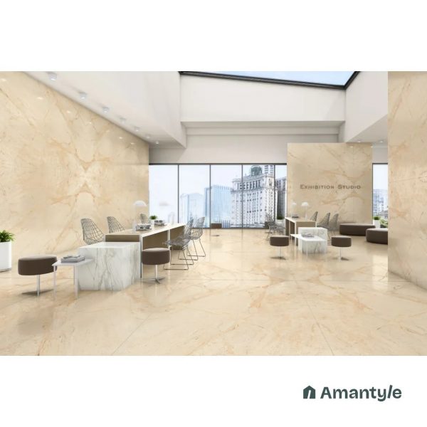 Beige Vitrified Marble Matt & Carving Slab Wall & Floor Tile Code 100615 (1200x1800 mm, Silk Book Match)