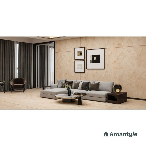Beige Vitrified Marble Matt & Carving Slab Wall & Floor Tile Code 100630 (1200x1800 mm, Dove)