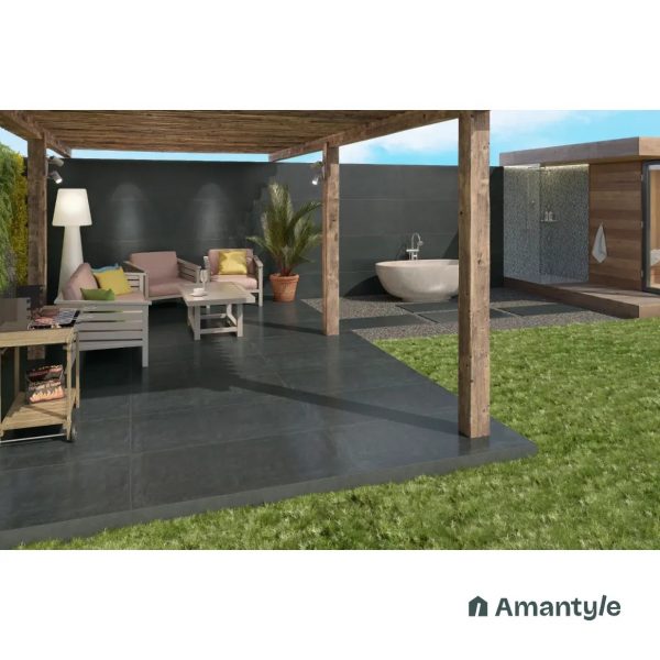Black Vitrified Concrete & Grey Wall & Floor Tile Code 100795 (600x1200 mm, Color Body)