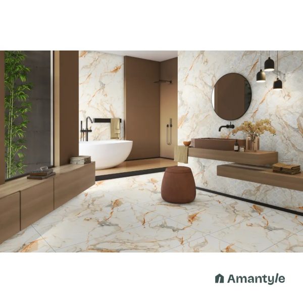 White Vitrified Marble Matt & Carving Wall & Floor Tile Code 100862 (600x1200 mm, Color Body)